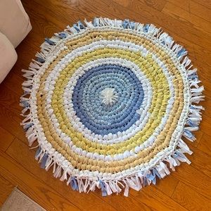 ‘Sand and Sea’ handmade, upcycled fabric rug. #34